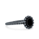 Petite Dainty Rope Vintage Style Lab Opal Ring Solid Round Oxidized 925 Sterling Silver
