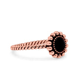 Petite Dainty Rope Vintage Style Lab Opal Ring Solid Round Oxidized 925 Sterling Silver