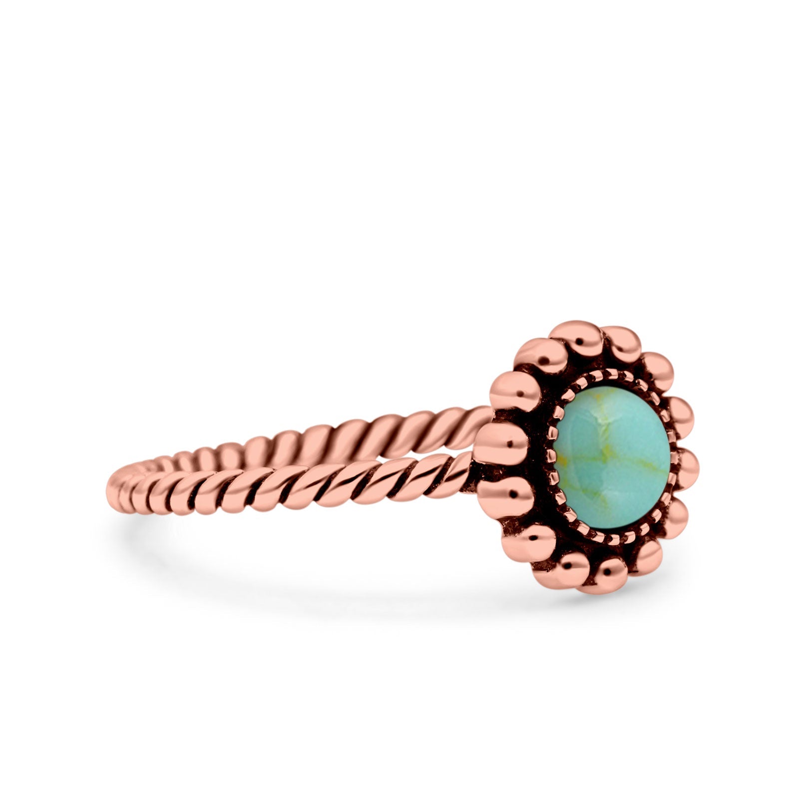 Petite Dainty Rope Vintage Style Lab Opal Ring Solid Round Oxidized 925 Sterling Silver