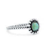 Petite Dainty Rope Vintage Style Lab Opal Ring Solid Round Oxidized 925 Sterling Silver