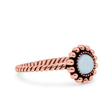 Petite Dainty Rope Vintage Style Lab Opal Ring Solid Round Oxidized 925 Sterling Silver