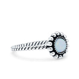 Petite Dainty Rope Vintage Style Lab Opal Ring Solid Round Oxidized 925 Sterling Silver