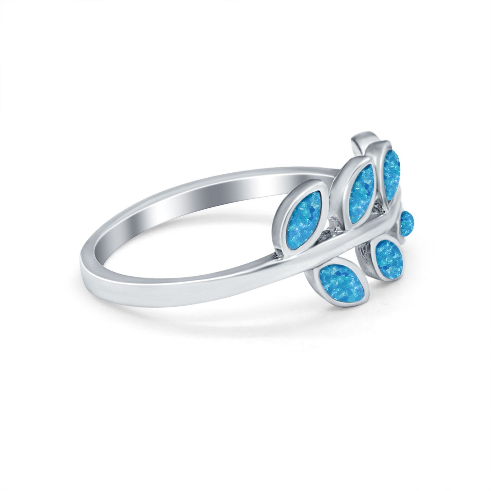 Sideways Leaf  Simulated Cubic Zirconia Ring 925 Sterling Silver
