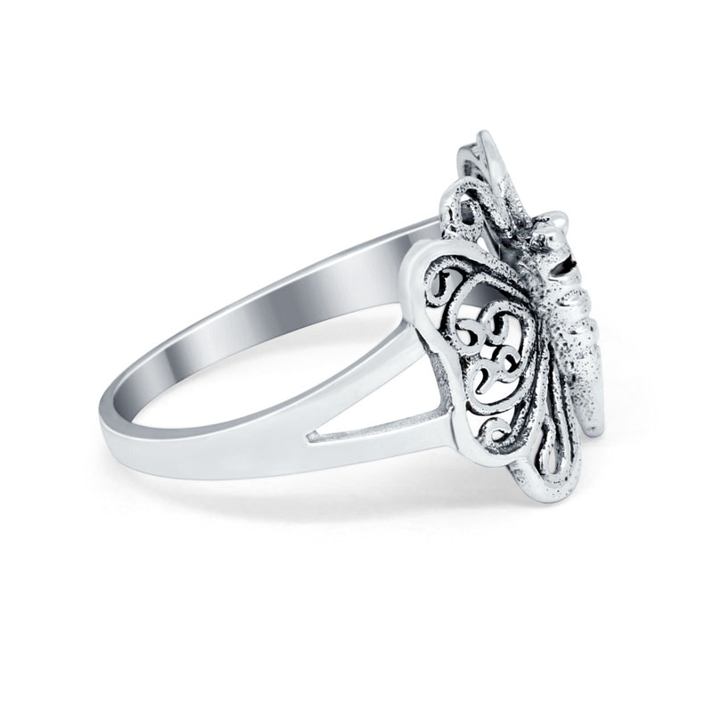 Sterling Silver Heart Filigree Butterfly Ring Band Round 925 Sterling Silver