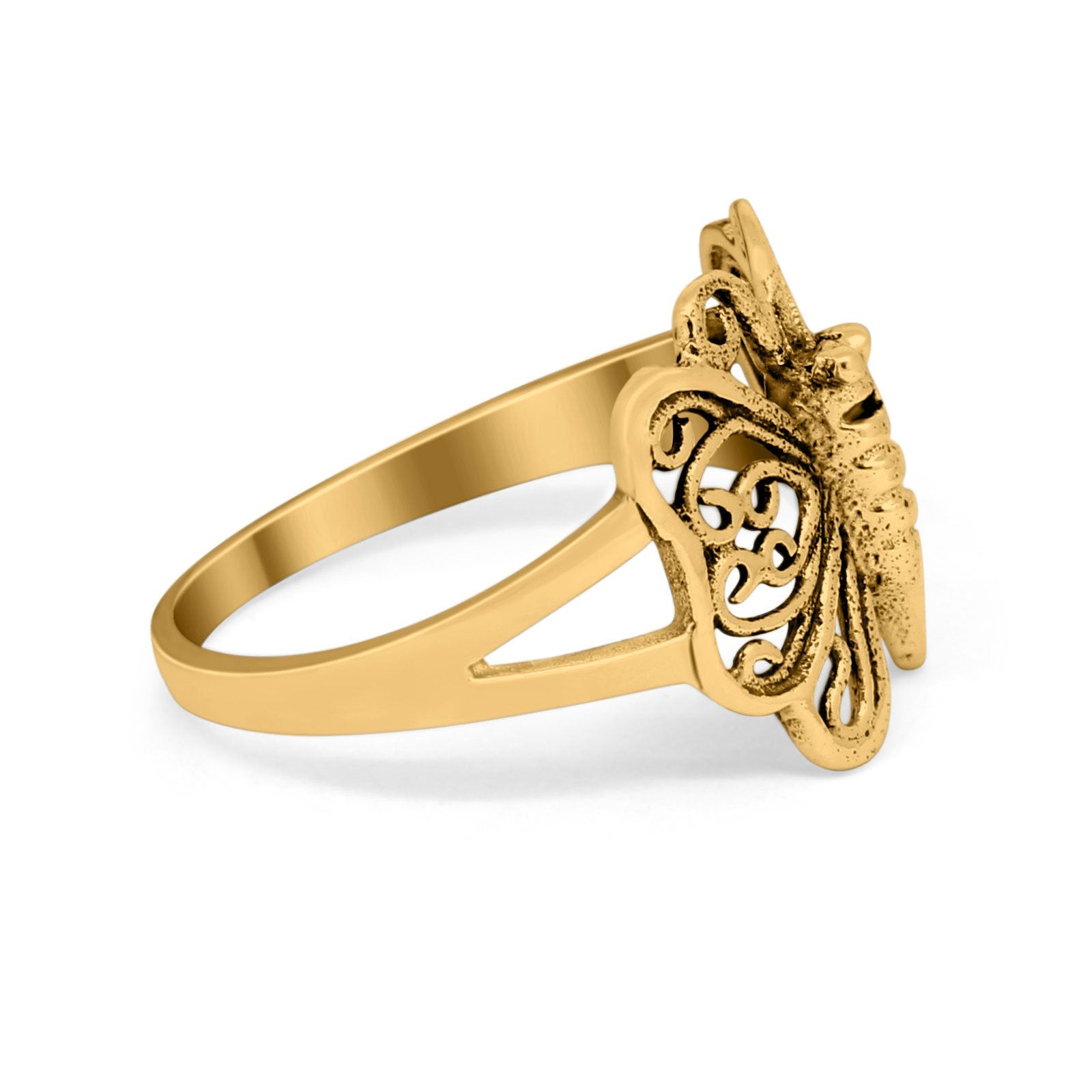 Sterling Silver Heart Filigree Butterfly Ring Band Round 925 Sterling Silver