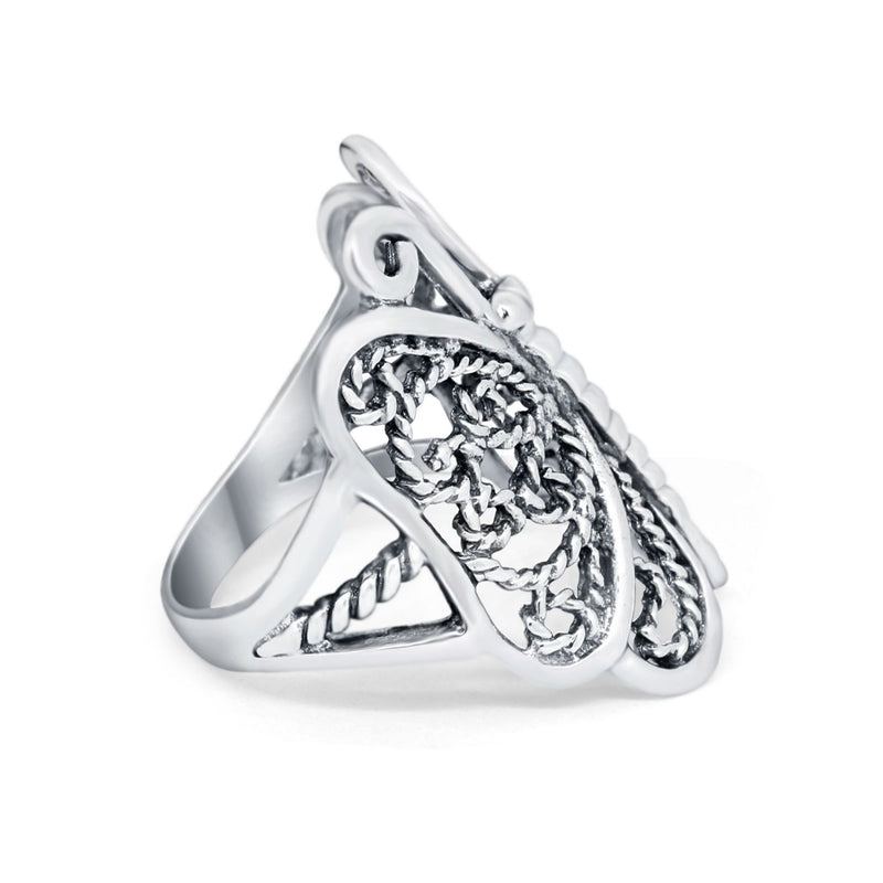 Sterling Silver Oxidized Finish Butterfly Ring Band Round 925 Sterling Silver