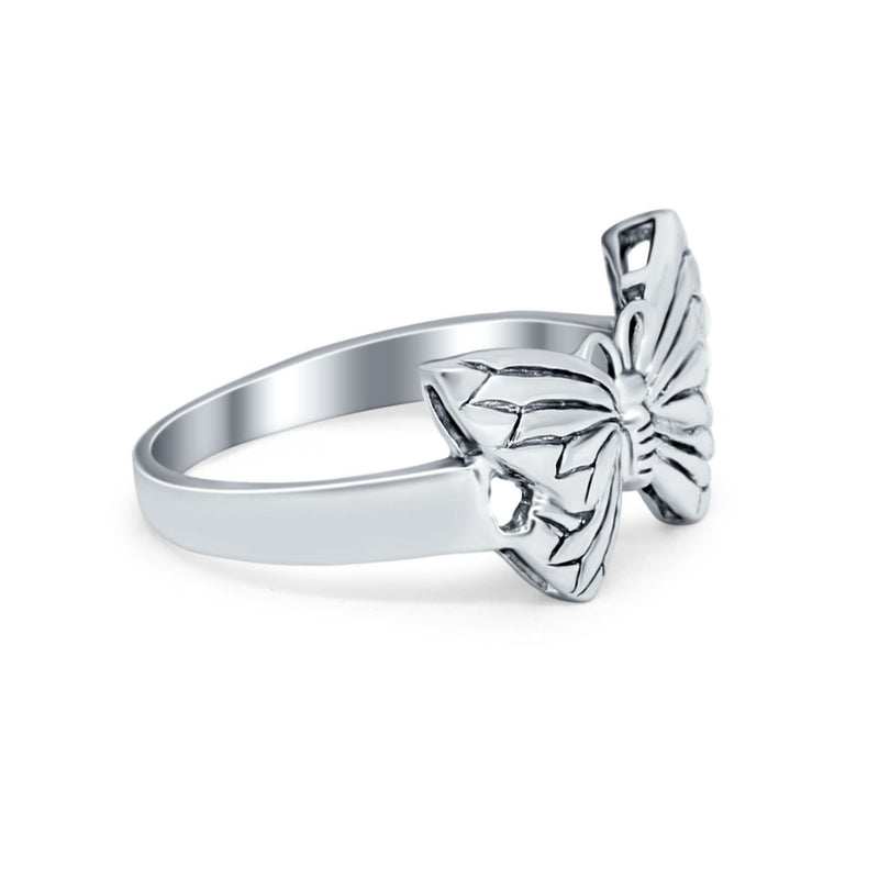 Simple Plain Petite Dainty Butterfly Ring Band Round 925 Sterling Silver