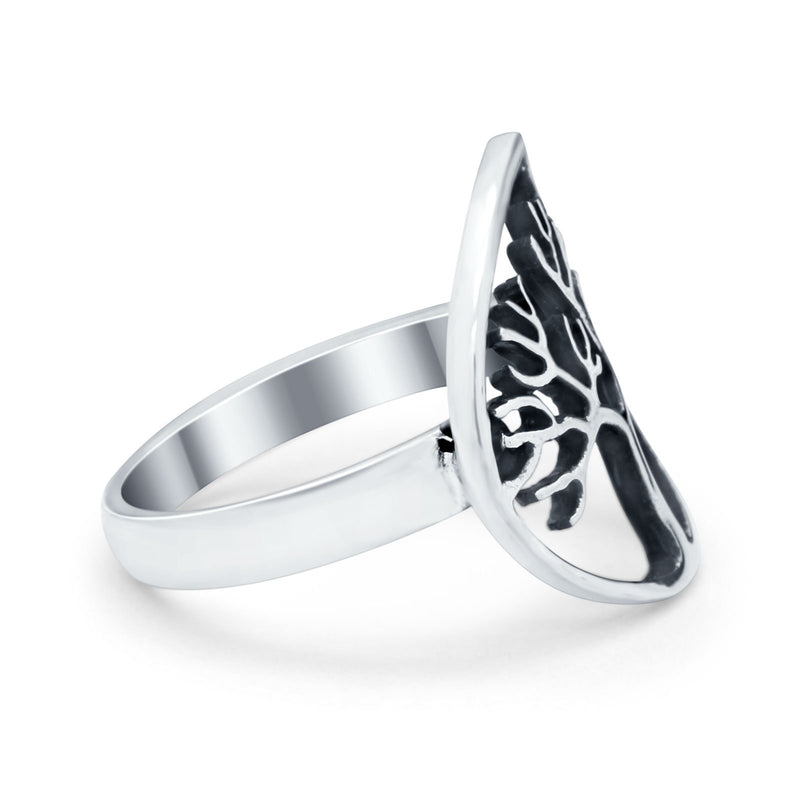 Tree of Life Ring Band Oxidized Round 925 Sterling Silver
