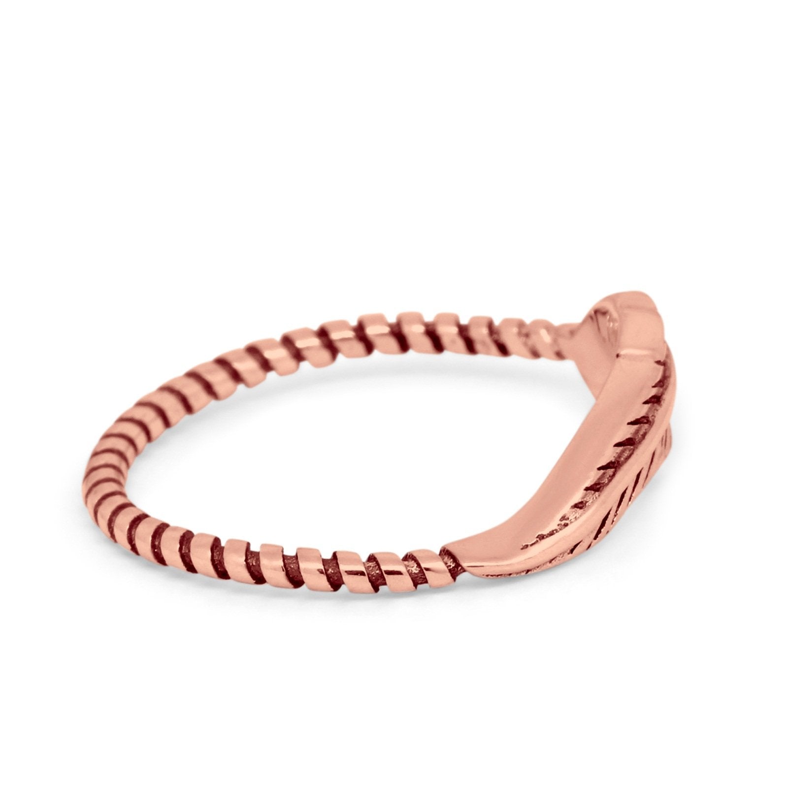 Petite Dainty Feather Ring Twisted Braided Rope Band 925 Sterling Silver