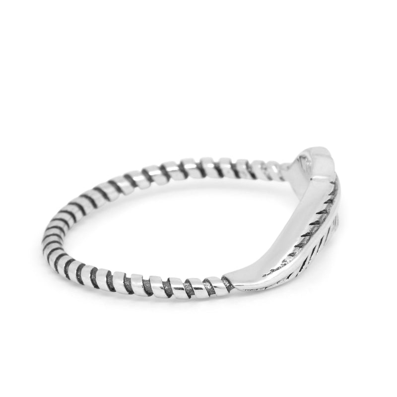Petite Dainty Feather Ring Twisted Braided Rope Band 925 Sterling Silver