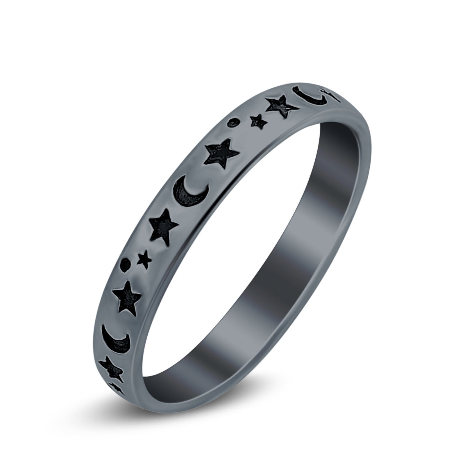 Stars Moon Ring Band 925 Sterling Silver Moon Star Band
