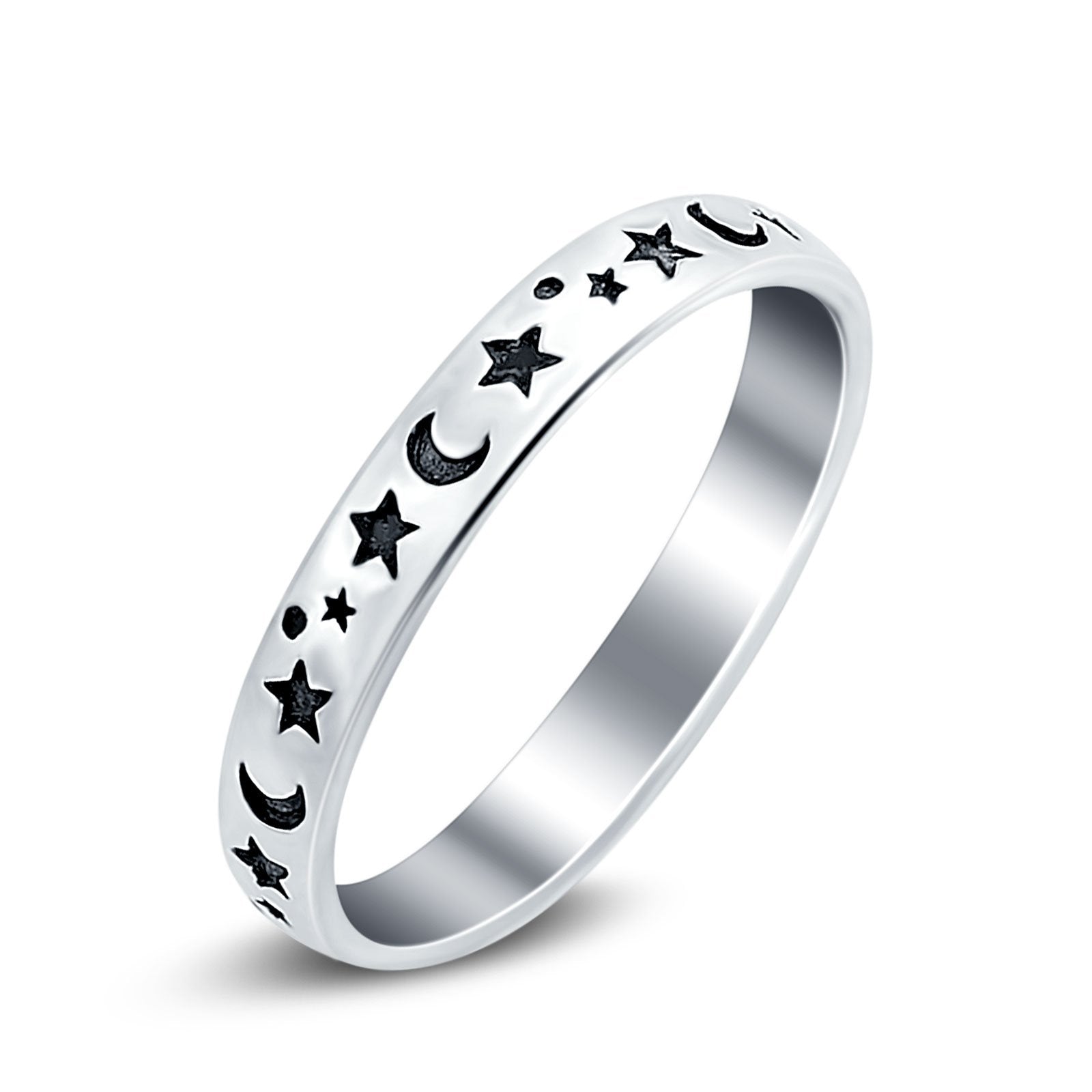 Stars Moon Ring Band 925 Sterling Silver Moon Star Band