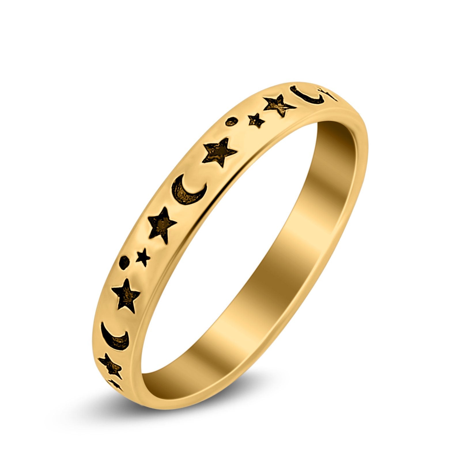Stars Moon Ring Band 925 Sterling Silver Moon Star Band