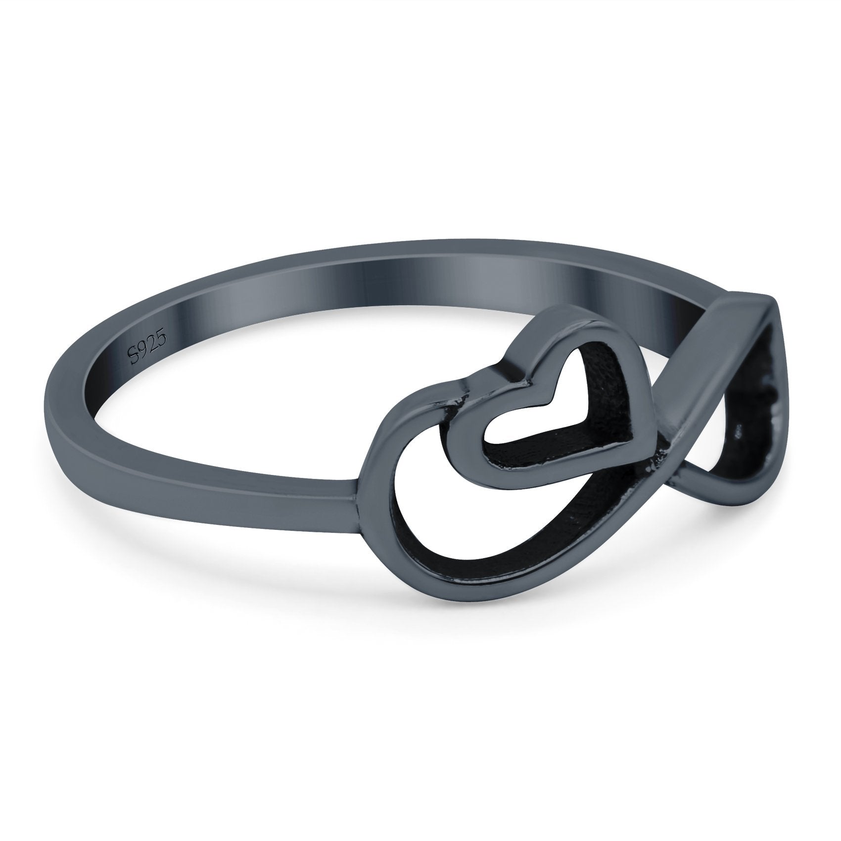 Infinity Heart Ring Oxidized Band Solid 925 Sterling Silver Thumb Ring (8mm)