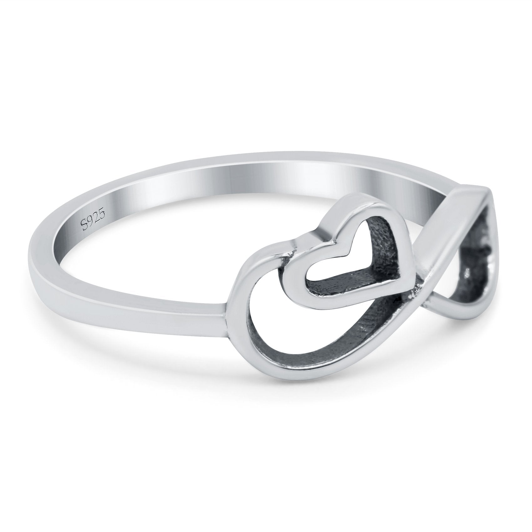 Infinity Heart Ring Oxidized Band Solid 925 Sterling Silver Thumb Ring (8mm)