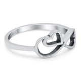 Infinity Heart Ring Oxidized Band Solid 925 Sterling Silver Thumb Ring (8mm)