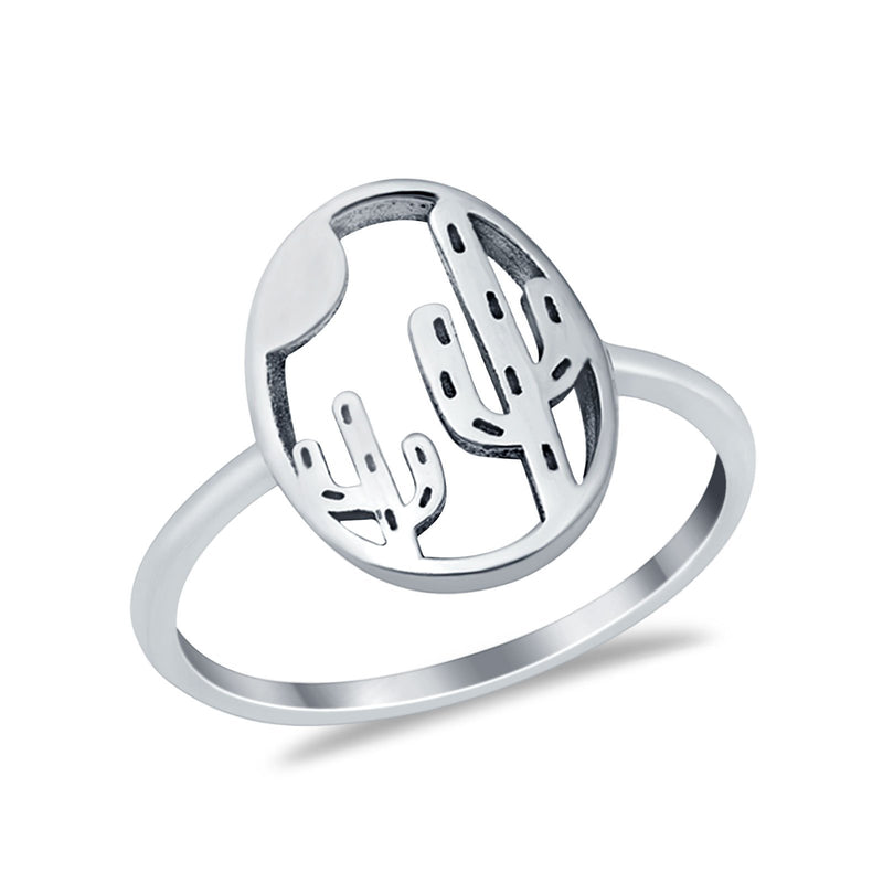 Cactus Plain Ring Band Round 925 Sterling Silver