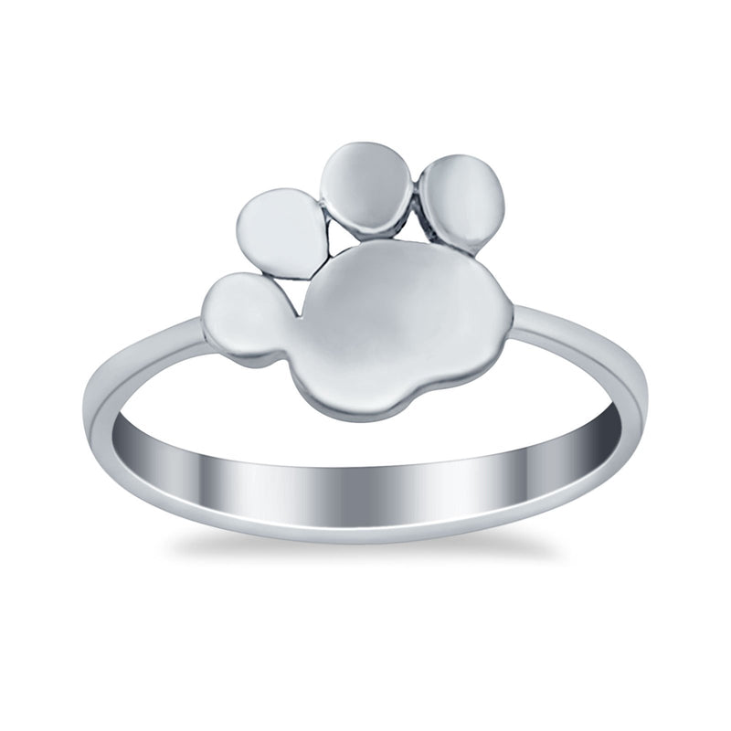 Petite Dainty Paw Print Thumb Plain Ring Band Round 925 Sterling Silver