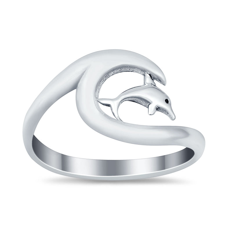 Wave Dolphin Band Plain Ring Ocean Wave Summer Round 925 Sterling Silver