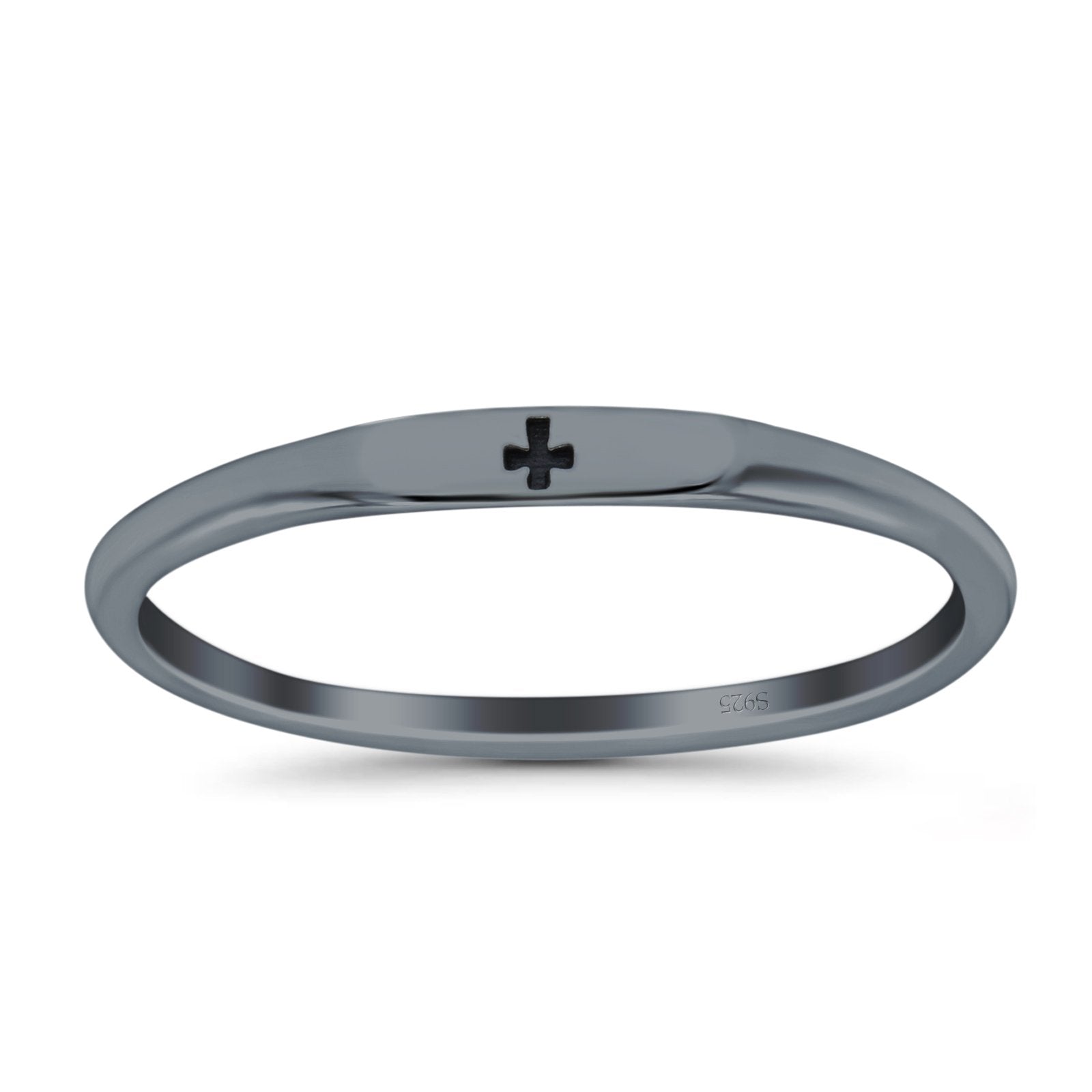 Small Cross Ring Oxidized Band Solid 925 Sterling Silver Thumb Ring (2.2mm)