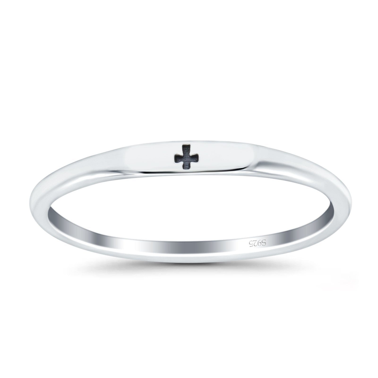 Small Cross Ring Oxidized Band Solid 925 Sterling Silver Thumb Ring (2.2mm)