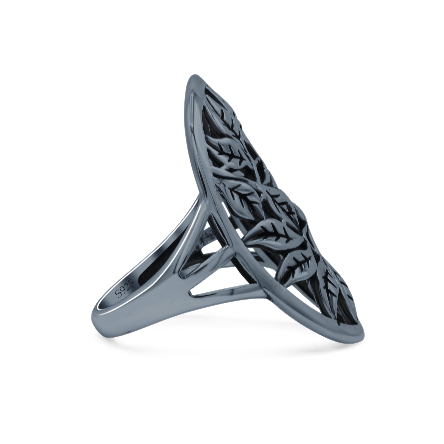 Filigree Leaves Circle Charm Tree of Life Statement Oxidized Band Solid 925 Sterling Silver Thumb Ring (27.5mm)