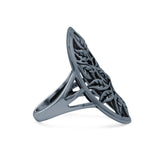 Filigree Leaves Circle Charm Tree of Life Statement Oxidized Band Solid 925 Sterling Silver Thumb Ring (27.5mm)