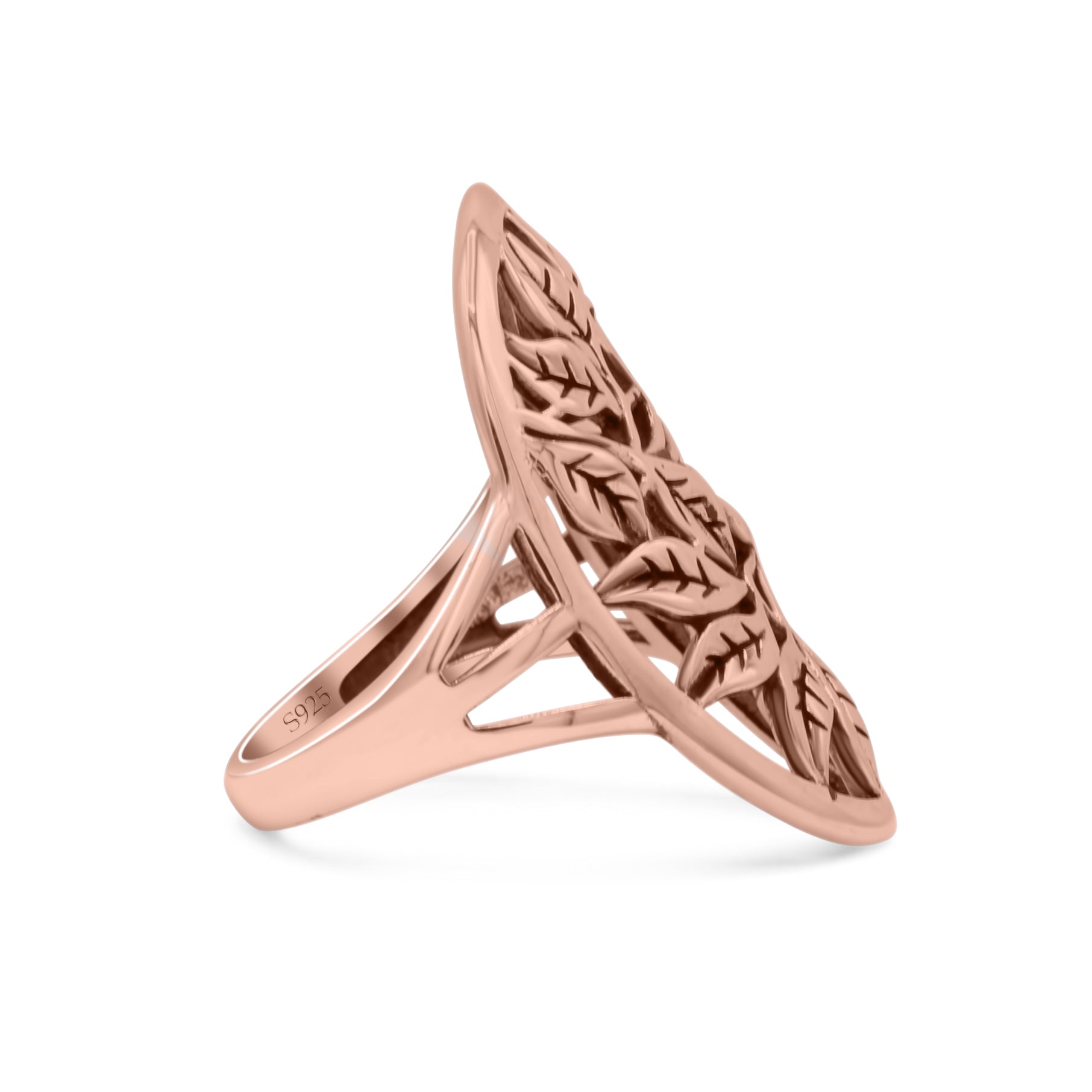 Filigree Leaves Circle Charm Tree of Life Statement Oxidized Band Solid 925 Sterling Silver Thumb Ring (27.5mm)