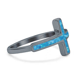 Sideways Cross Ring Rhodium Plated Band Lab Created Opal 925 Sterling Silver (12mm)
