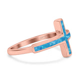 Sideways Cross Ring Rhodium Plated Band Lab Created Opal 925 Sterling Silver (12mm)