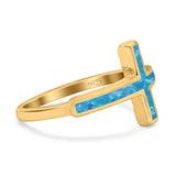 Sideways Cross Ring Rhodium Plated Band Lab Created Opal 925 Sterling Silver (12mm)