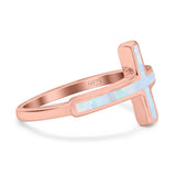 Sideways Cross Ring Rhodium Plated Band Lab Created Opal 925 Sterling Silver (12mm)