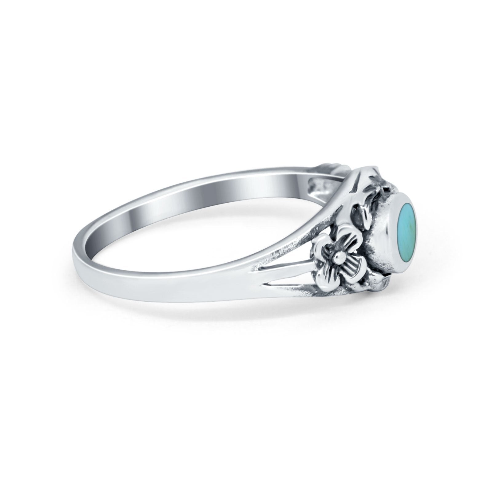 Vintage Antique Style Flower Ring Simulated Cubic Zirconia Round 925 Sterling Silver