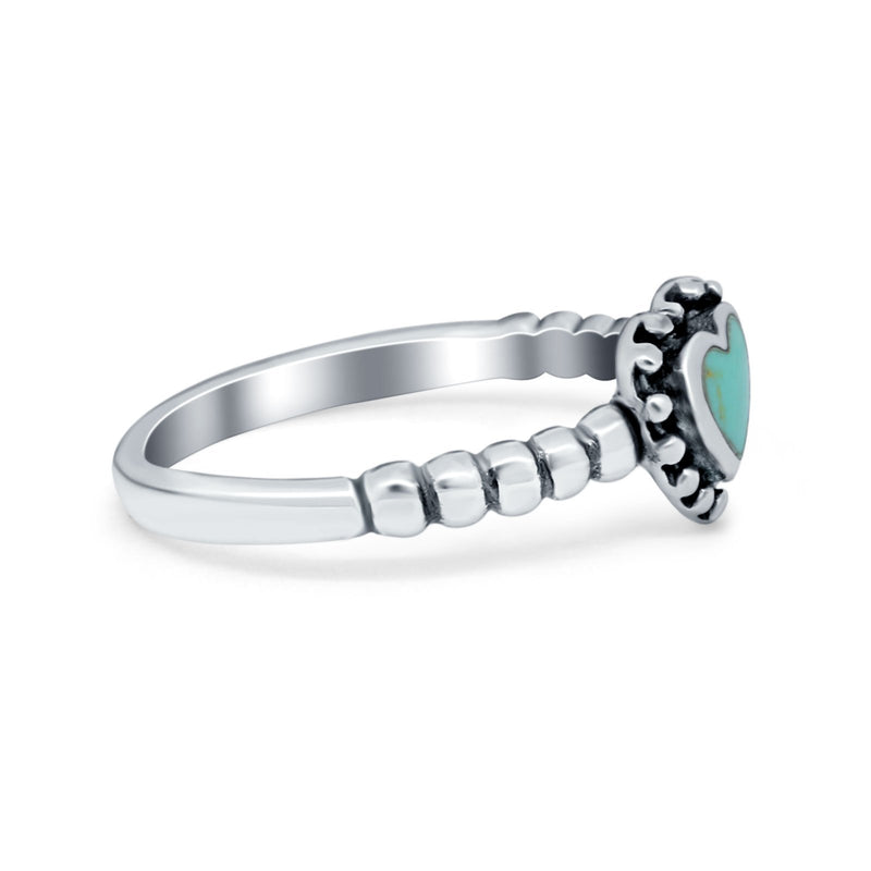 Heart Promise Ring Round Simulated Turquoise Cubic Zirconia Ring 925 Sterling Silver