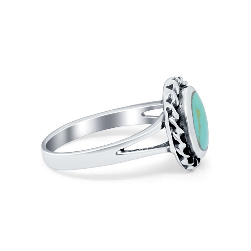 Oval Simulated Turquoise Cubic Zirconia Ring Split Shank Round 925 Sterling Silver