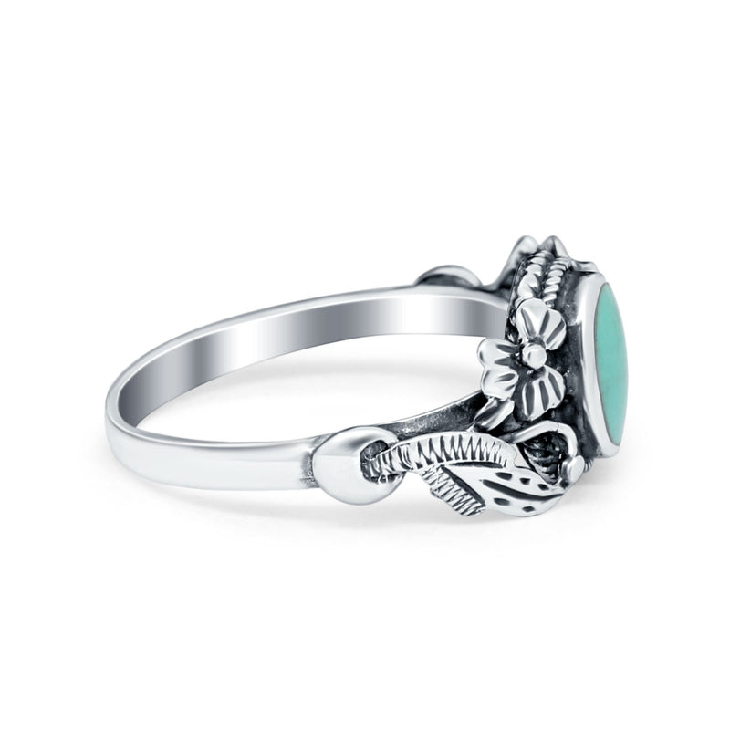 Flower Oval Round Simulated Turquoise Cubic Zirconia Ring 925 Sterling Silver