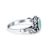 Flower Oval Round Simulated Turquoise Cubic Zirconia Ring 925 Sterling Silver
