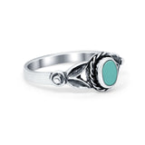 Art Deco Vintage Oval Simulated Turquoise Cubic Zirconia Ring 925 Sterling Silver