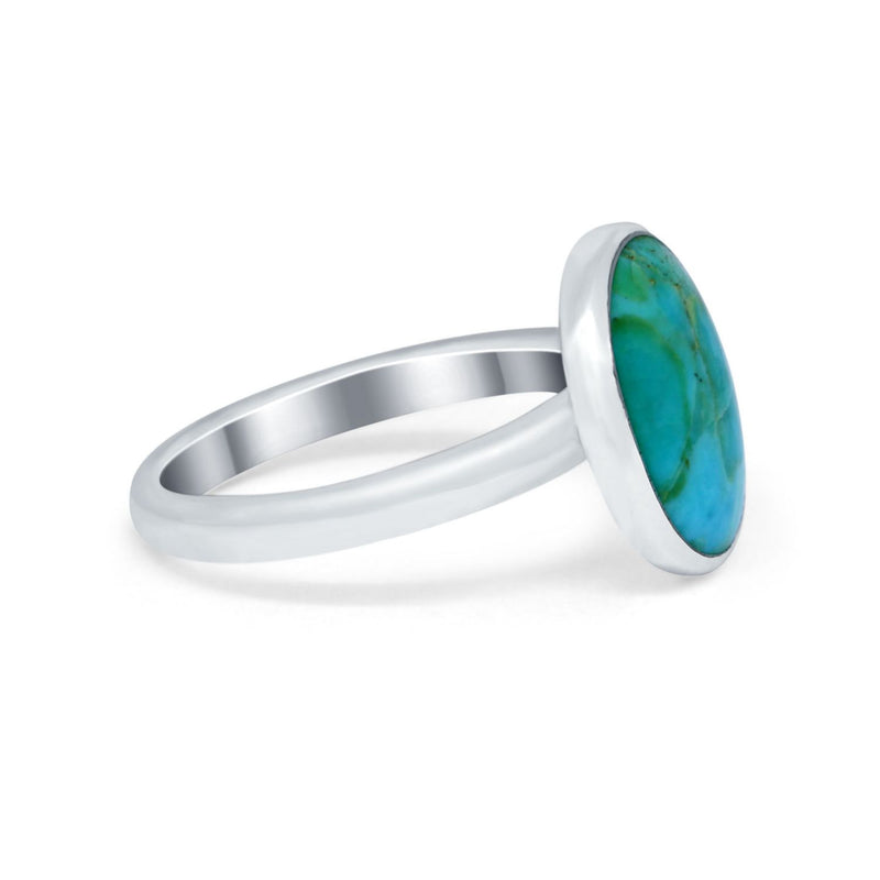 Solitaire Oval Simulated Turquoise Cubic Zirconia Ring Round 925 Sterling Silver