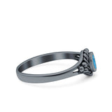 Vintage Style Lab Opal Petite Dainty Ring Solid Oxidized 925 Sterling Silver