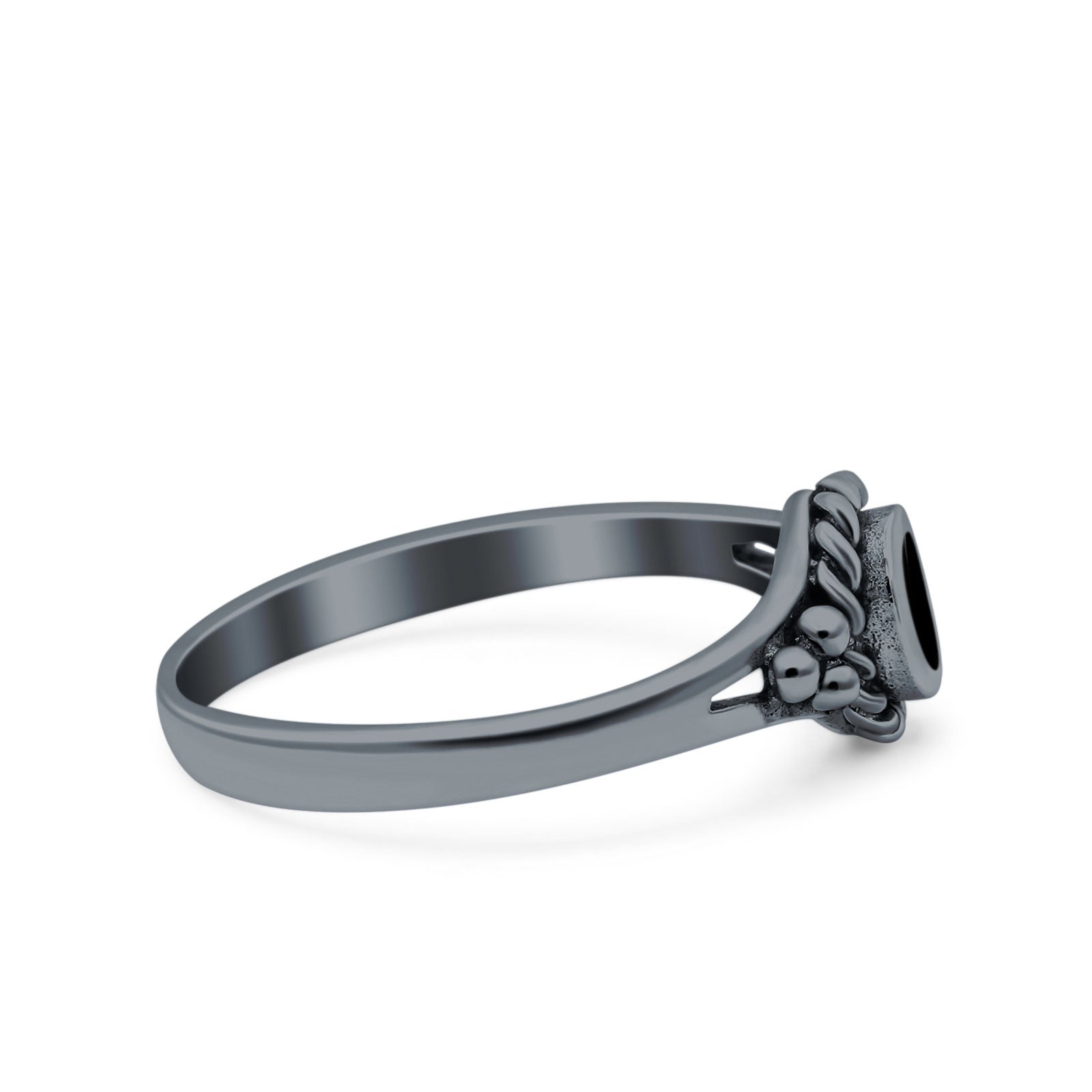 Vintage Style Lab Opal Petite Dainty Ring Solid Oxidized 925 Sterling Silver