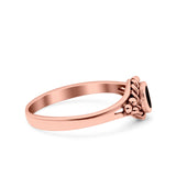 Vintage Style Lab Opal Petite Dainty Ring Solid Oxidized 925 Sterling Silver