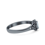 Vintage Style Lab Opal Petite Dainty Ring Solid Oxidized 925 Sterling Silver