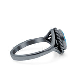 Filigree Petite Dainty Lab Opal Ring Solid Round Oxidized 925 Sterling Silver