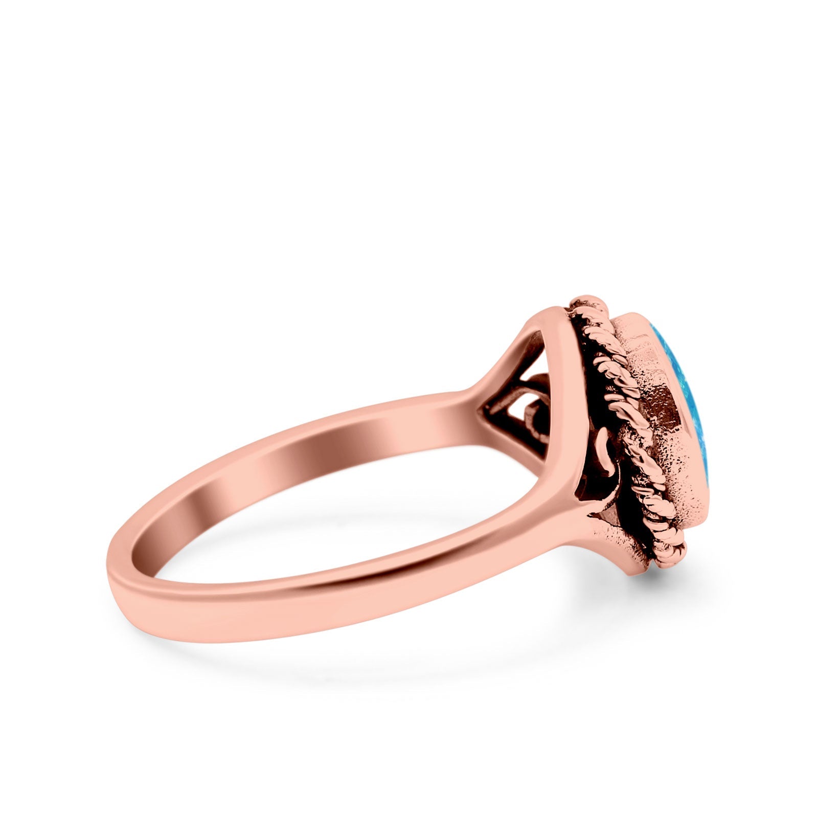 Filigree Petite Dainty Lab Opal Ring Solid Round Oxidized 925 Sterling Silver