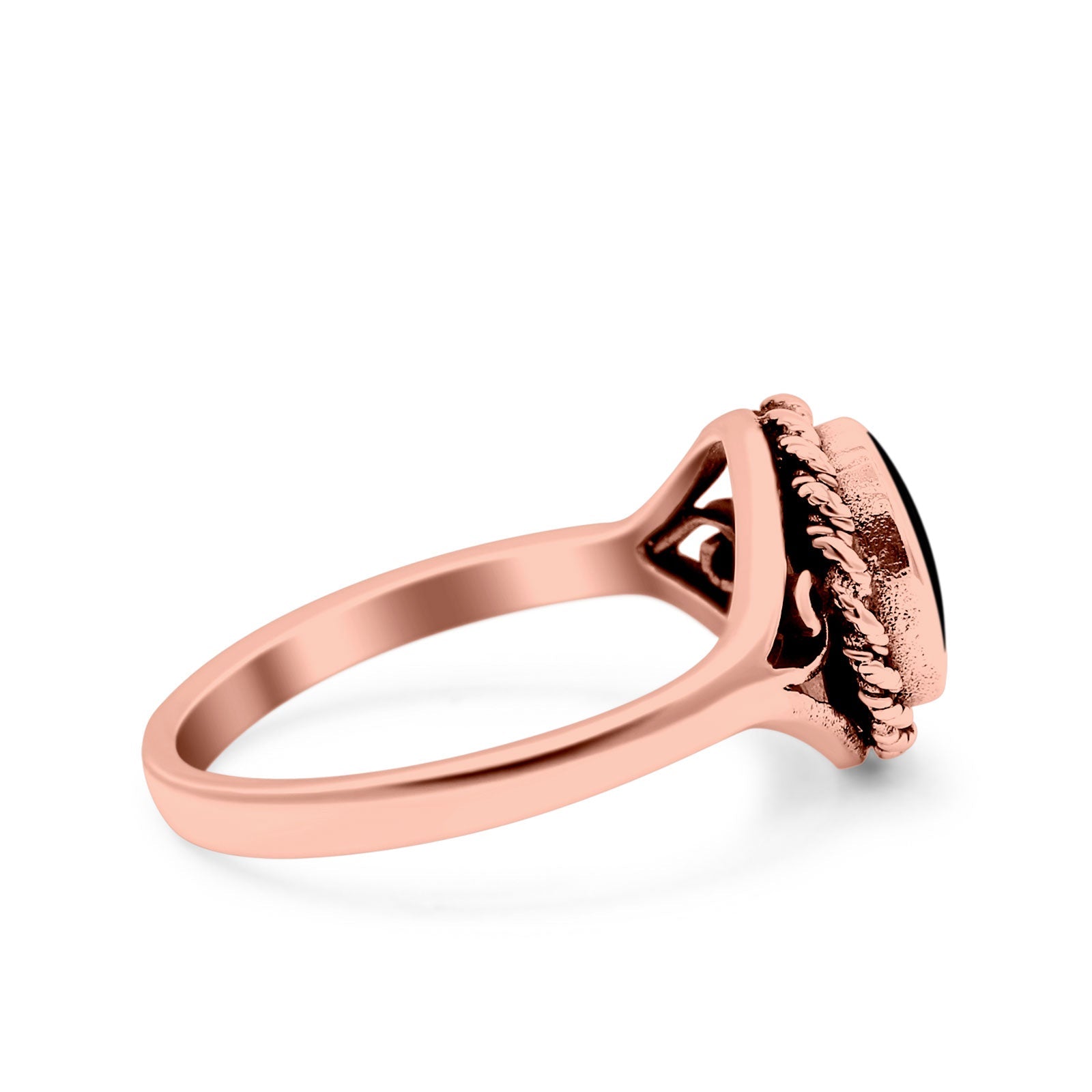 Filigree Petite Dainty Lab Opal Ring Solid Round Oxidized 925 Sterling Silver