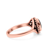 Filigree Petite Dainty Lab Opal Ring Solid Round Oxidized 925 Sterling Silver