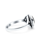 Filigree Petite Dainty Lab Opal Ring Solid Round Oxidized 925 Sterling Silver