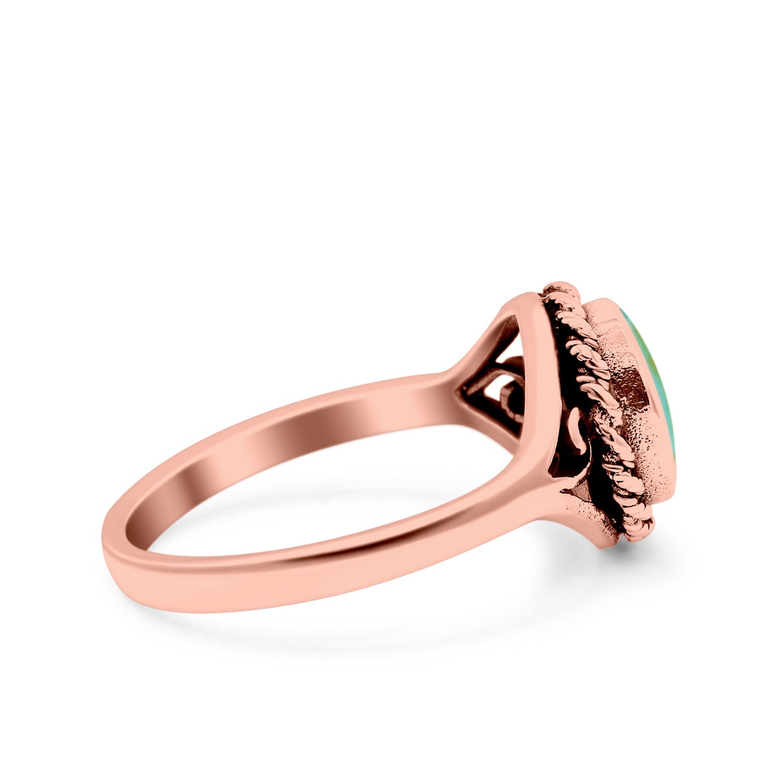 Filigree Petite Dainty Lab Opal Ring Solid Round Oxidized 925 Sterling Silver