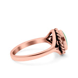 Filigree Petite Dainty Lab Opal Ring Solid Round Oxidized 925 Sterling Silver